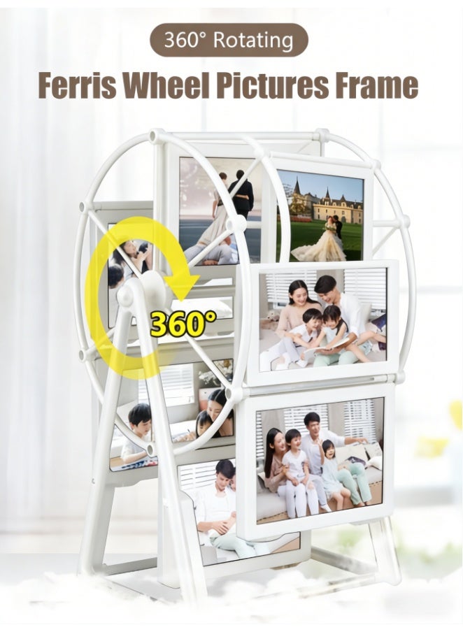 Retro Vintage Rotating, 12 Photos Ferris Wheel Picture Frame, Photo Carousel Shows for DIY Spinning Valentine Home Windmill Family Décor Christmas Birthday (White, 7008B-01) - Image 2